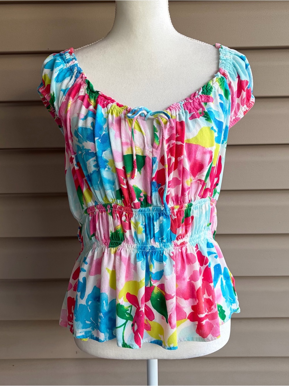 •Old Navy• Bright Tropical/Floral Peasant Top – Size XL –